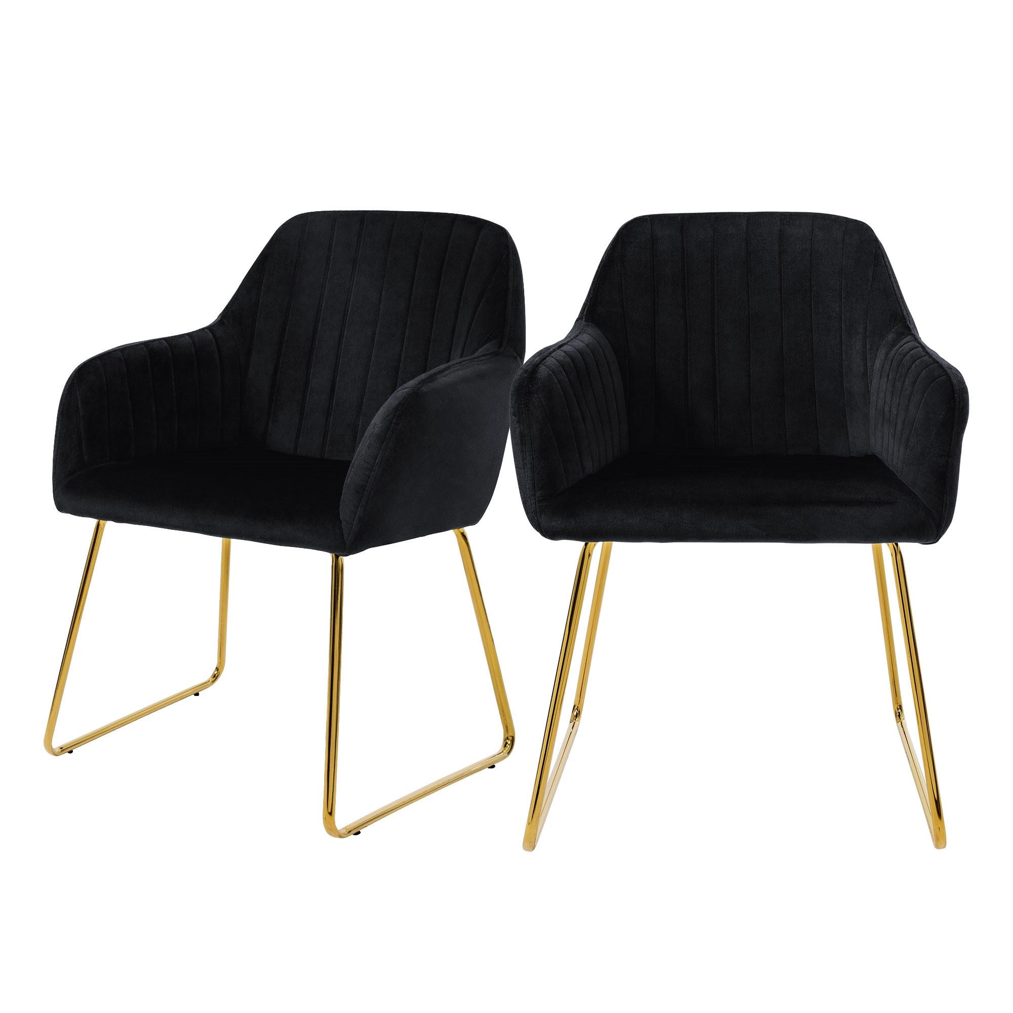 ESSZIMMERSTÜHLE 2er Set Schwarz Samt - Goldfarben/Schwarz, Textil/Metall (60/82/57cm) - ML-DESIGN