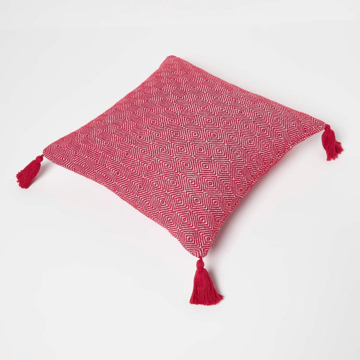 DEKOKISSEN Malda 45/45 cm rot mit Quasten - Rot, Textil (45/45cm) - Homescapes