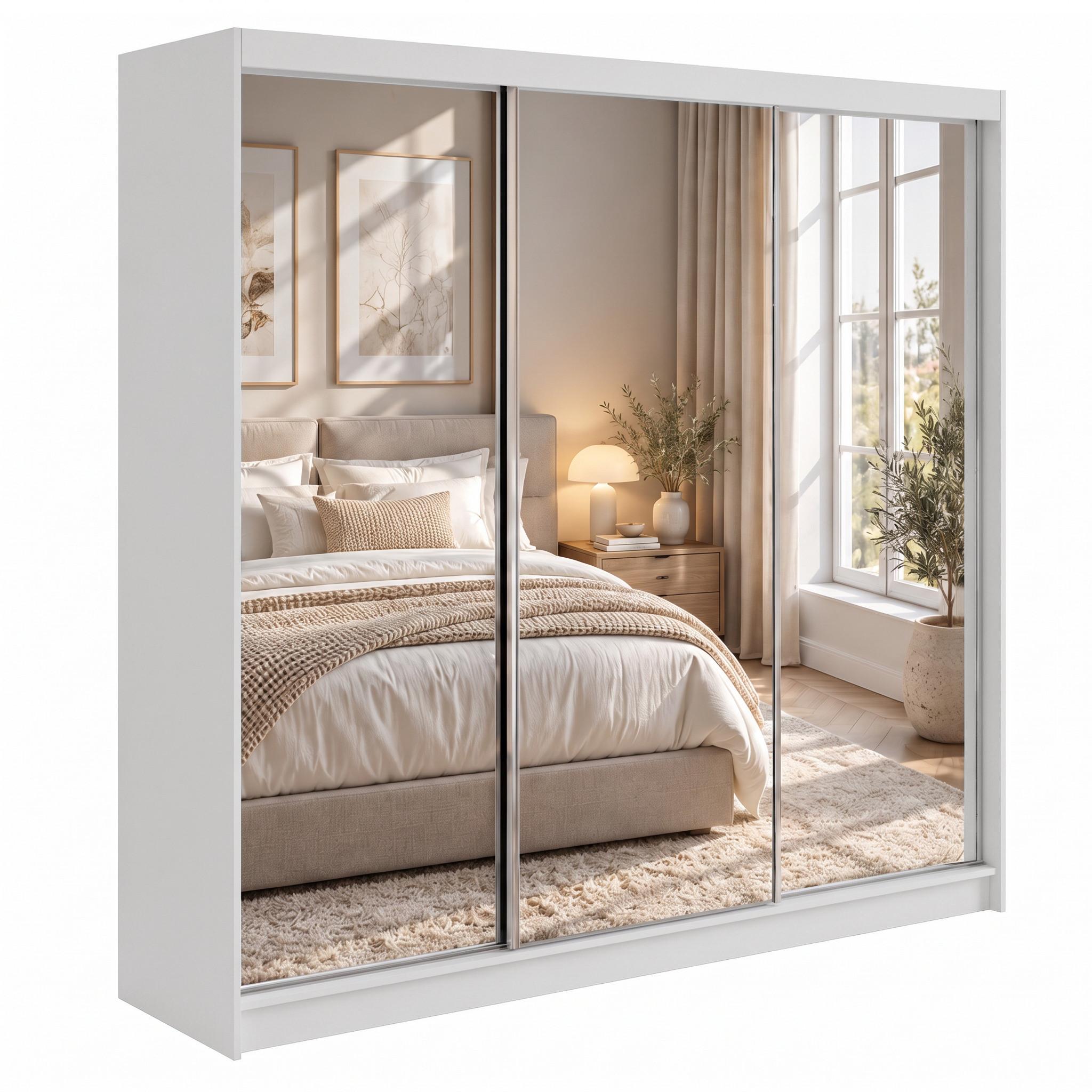 SCHWEBETÜRENSCHRANK Debra 240/216/61 weiß mit Spiegel - Weiß, Holzwerkstoff (240/216/61cm) - Beautysofa