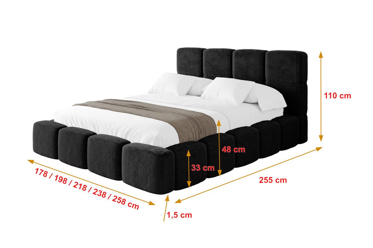 POLSTERBETT mit Bettkasten und Lattenrost mit Kopfteil, Boxbett ohne Matratze, mit Stauraum - NATA 200x200 Schwarz - Schwarz, Holzwerkstoff/Textil (200/200cm) - ALTDECOR