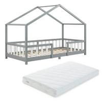 HAUSBETT Treviolo mit Matratze - Hellgrau/Weiß, Holz/Textil (90/200cm) - [en.casa]