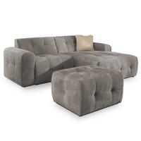 ECKSOFA inkl. Hocker Kozy im Bumpy-Design mit Schlaffunktion und fester Rückenlehne aus weichem Taupe Chenille-Stoff - Ottomane rechts - Taupe/Schwarz, Holz/Kunststoff (234/161cm) - S-Style