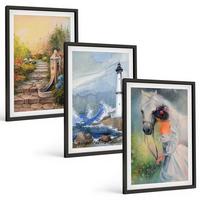 BILDER SET 3er Set - 40x60 cm Schwarzer Rahmen - Landschaft Leuchtturm Pferd Mädchen - Schwarz, Kunststoff (40/60cm) - TULUP