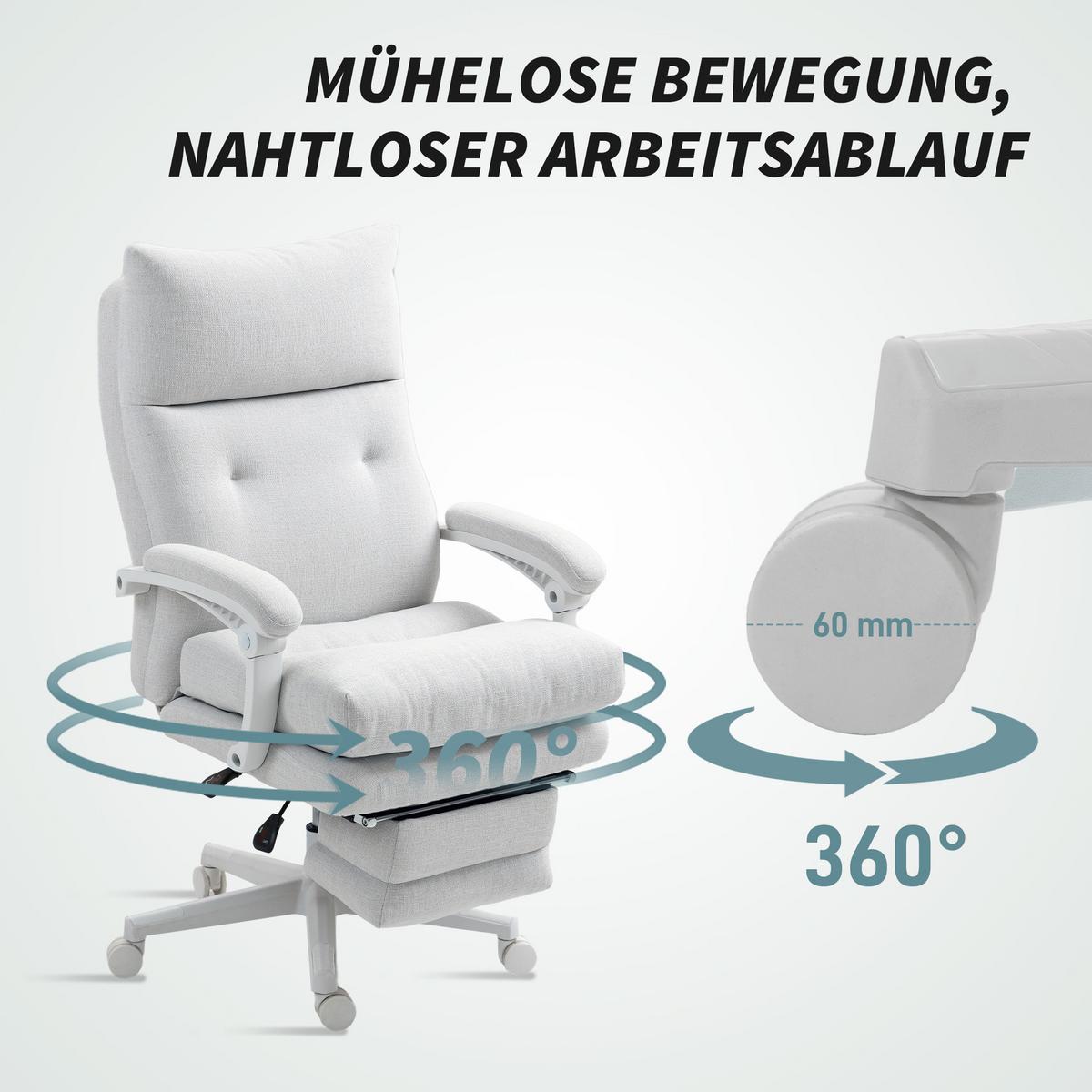 BÜROSTUHL Ergonomischer Schreibtischstuhl mit Lendenwirbelstütze, Fußstütze - Creme, Textil (68/122/70cm) - HOMCOM