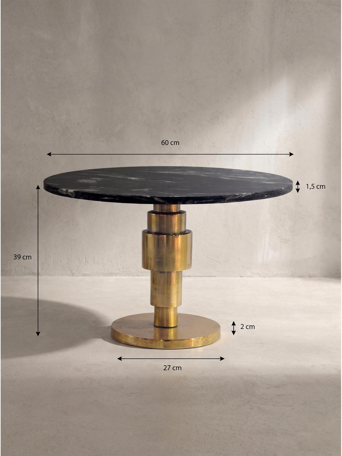 COUCHTISCH ESLA, Marmor, handgefertigt, Schwarz-Gold, Ø 60 x 39 cm - Goldfarben/Schwarz, Stein/Metall (60/60/39cm) - KADIMA DESIGN