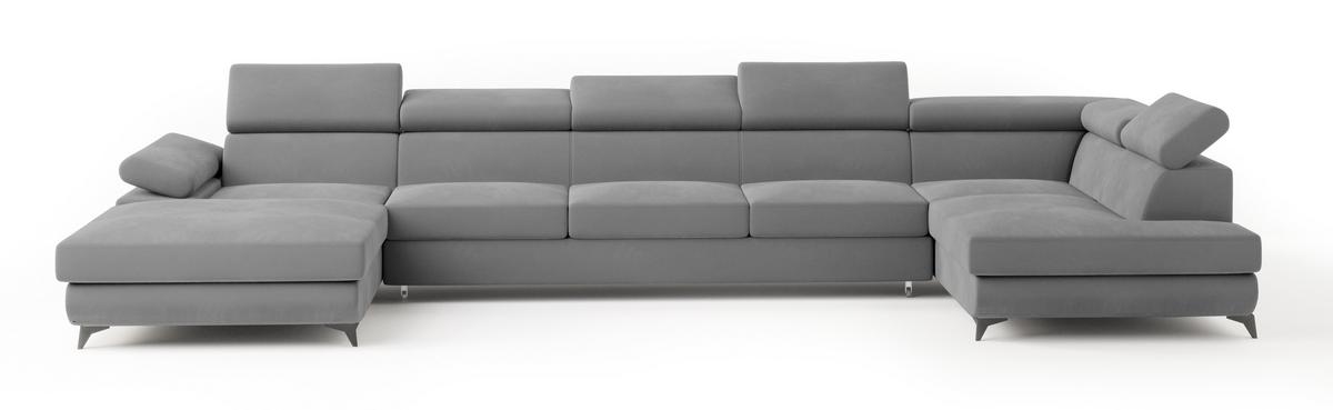 WOHNLANDSCHAFT MONTIVA Grau Velours-Stoff mit Schlaffunktion - Grau, Holz (410/89/190cm) - MASSENO