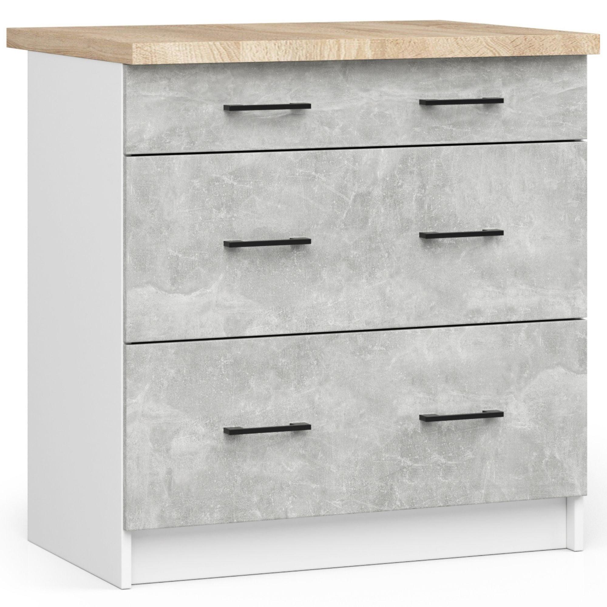 UNTERSCHRANK Weiß, Beton 85/80/46 - Hellgrau/Weiß, Holzwerkstoff (80/85/46cm) - RAUMHIRSCH FURNITURE