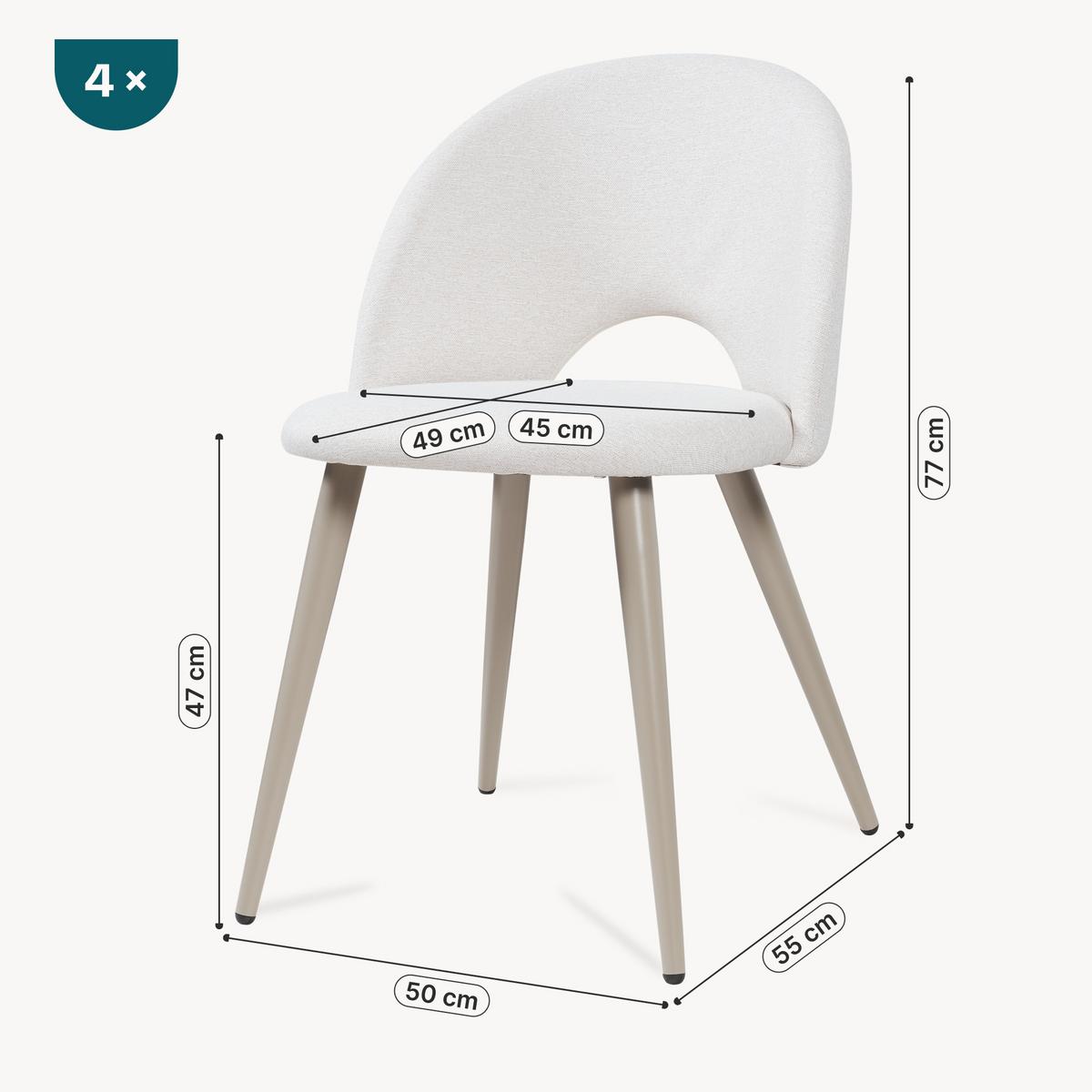 ESSZIMMERSTUHL-SET 4 TLG. Karijoki - Beige, Textil/Metall (50/77/55cm) - [en.casa]