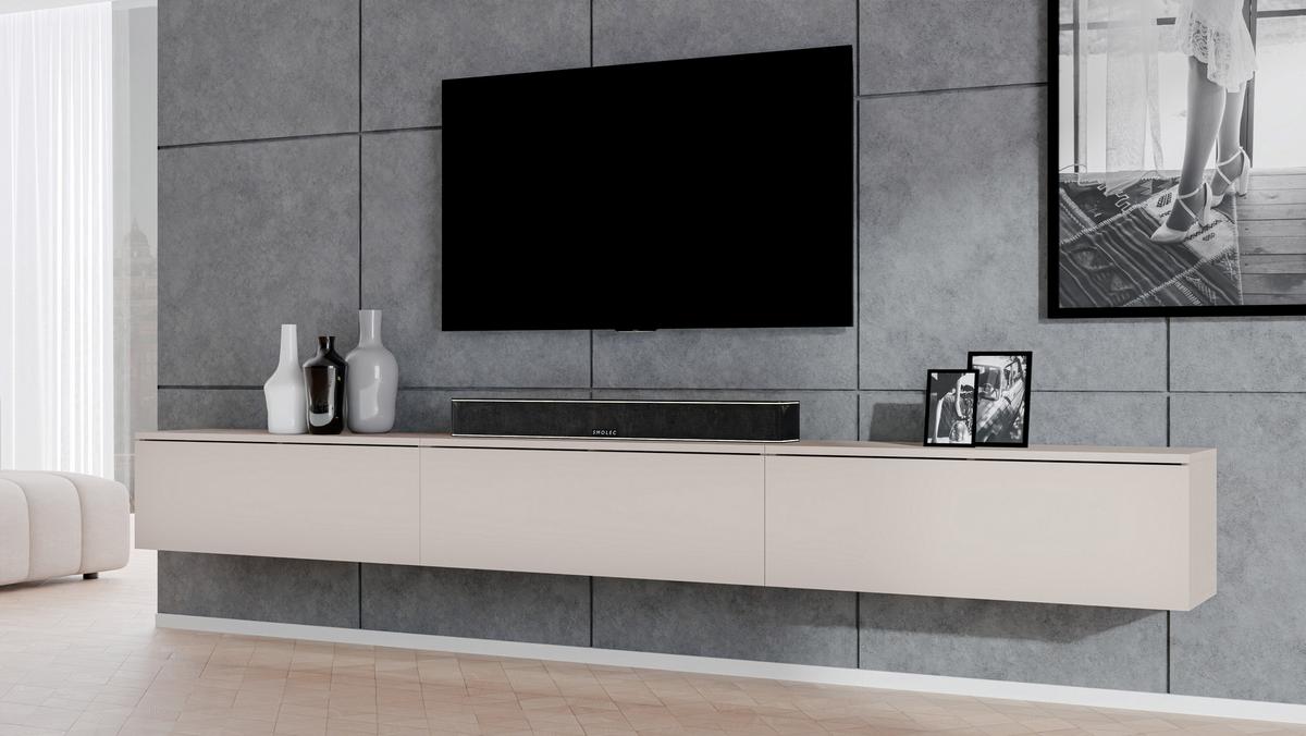 LOWBOARD Loriano 3x100 Beige Kaschmir 300/34/32 cm – Hängendes TV Board - Beige, Holzwerkstoff/Kunststoff (300/34/32cm) - AX Living