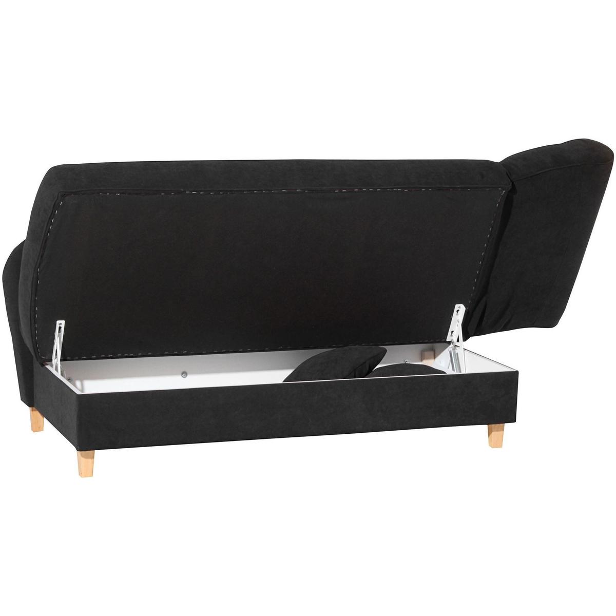 RECAMIERE mit Armteil rechts klappbar Katia Bezug Veloursstoff Buche natur / schwarz - Schwarz, Kunststoff (190/82/88cm) - 58aufmkessel