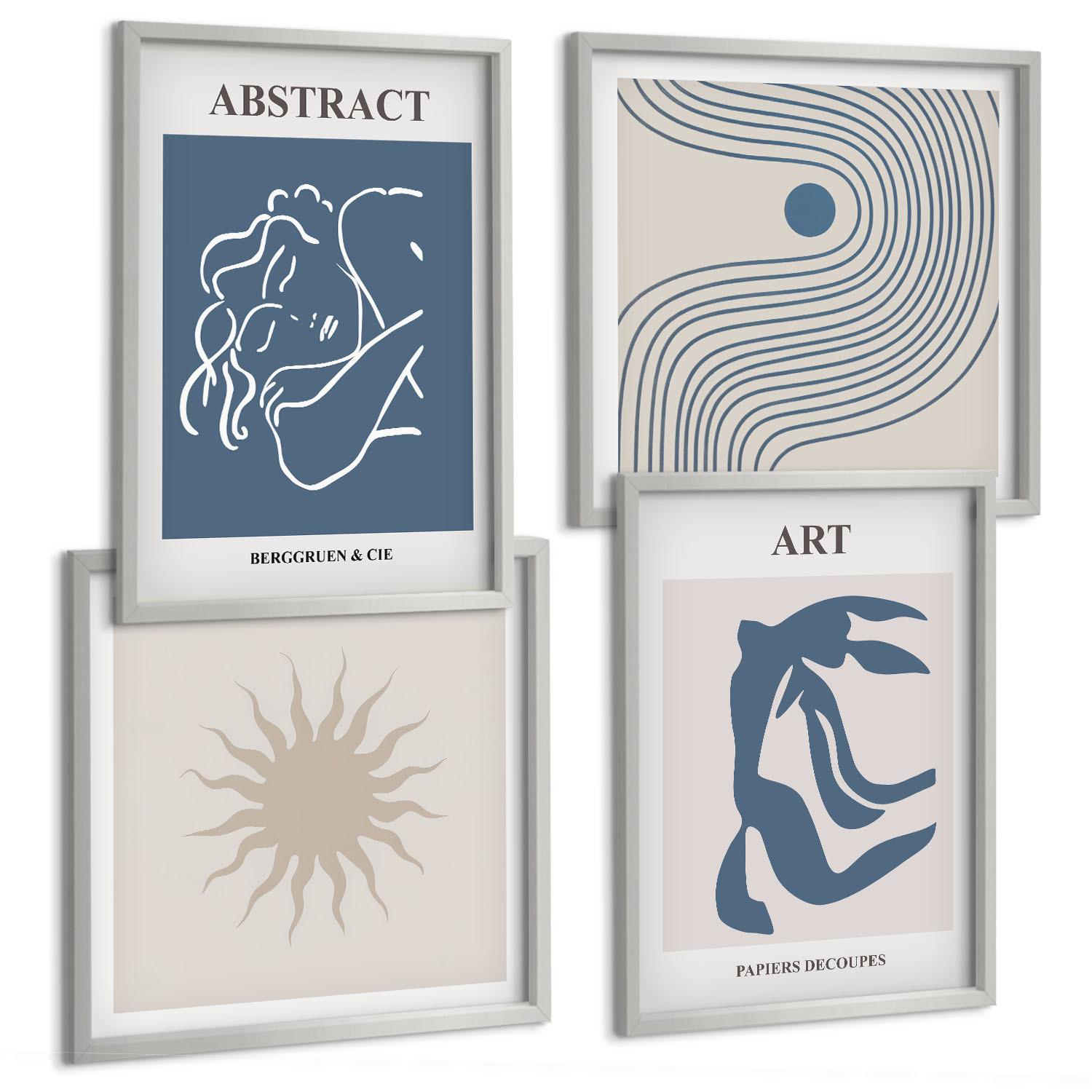 BILDER SET 4er Set - 50x50 cm & 40x60 cm Silberner Rahmen - Matisses stilvolle abstrakte Muster - Silberfarben, Kunststoff (50/50cm) - TULUP