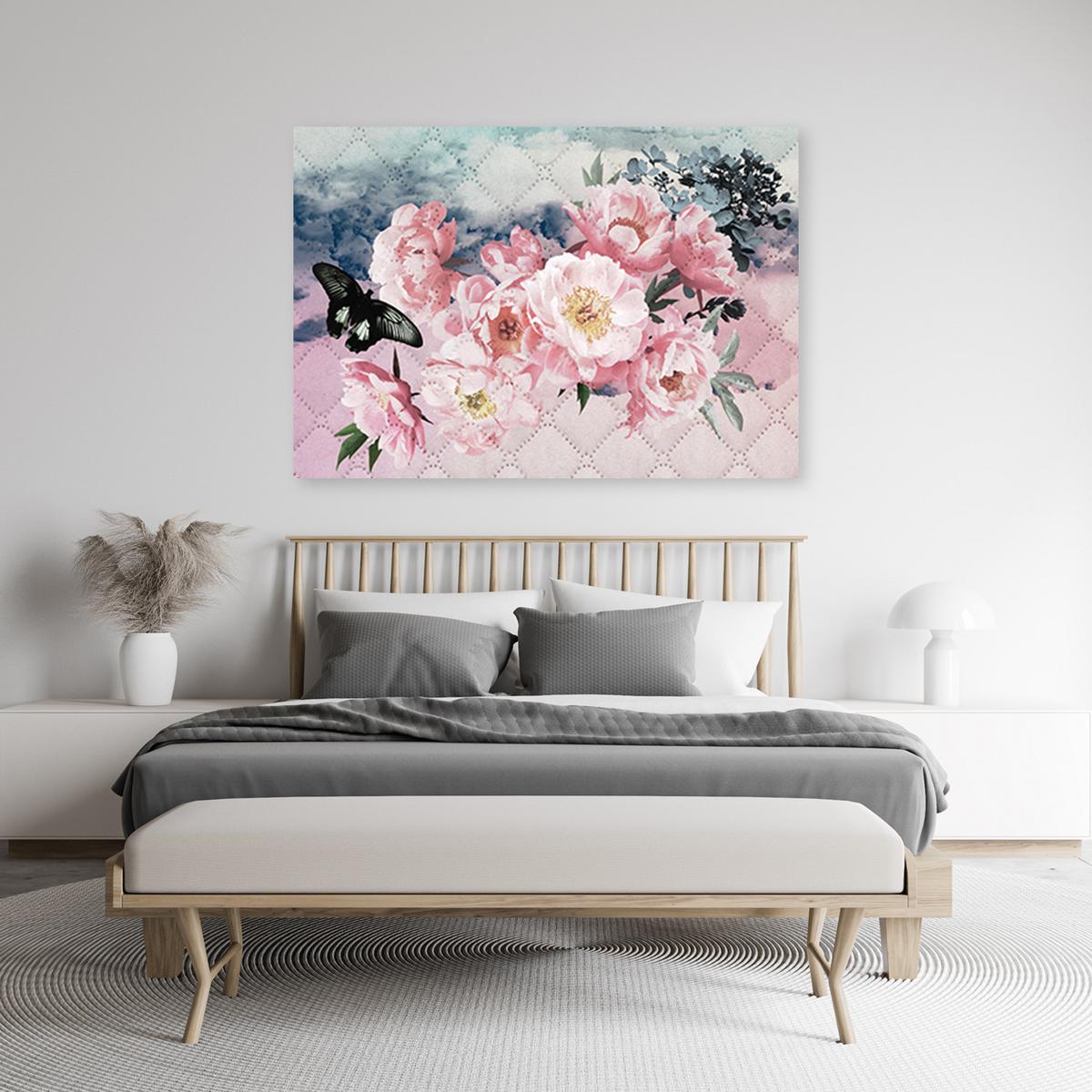 WANDBILD rosa blumen und schmetterling - Pink, Textil (60/40cm) - Feeby