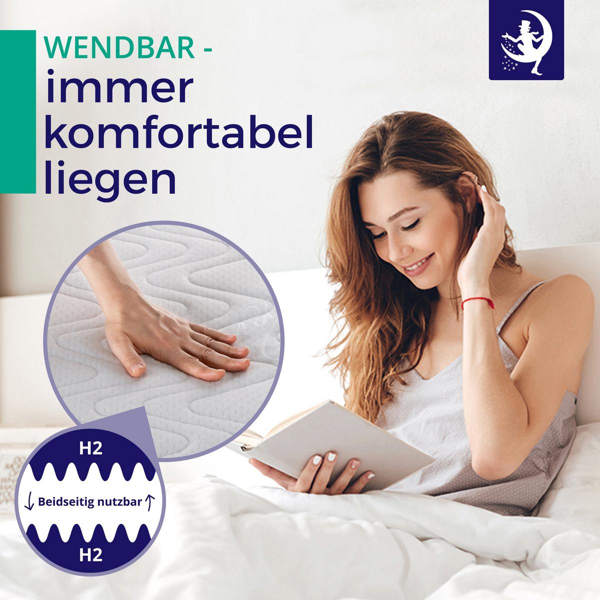 MATRATZE H2 90x200 cm – 7 Zonen Federkernmatratze 18 cm – Kaltschaum Komfortpolsterung – atmungsaktive Matratze mit waschbarem Bezug - Weiß, Textil (90/200cm) - Mister Sandman