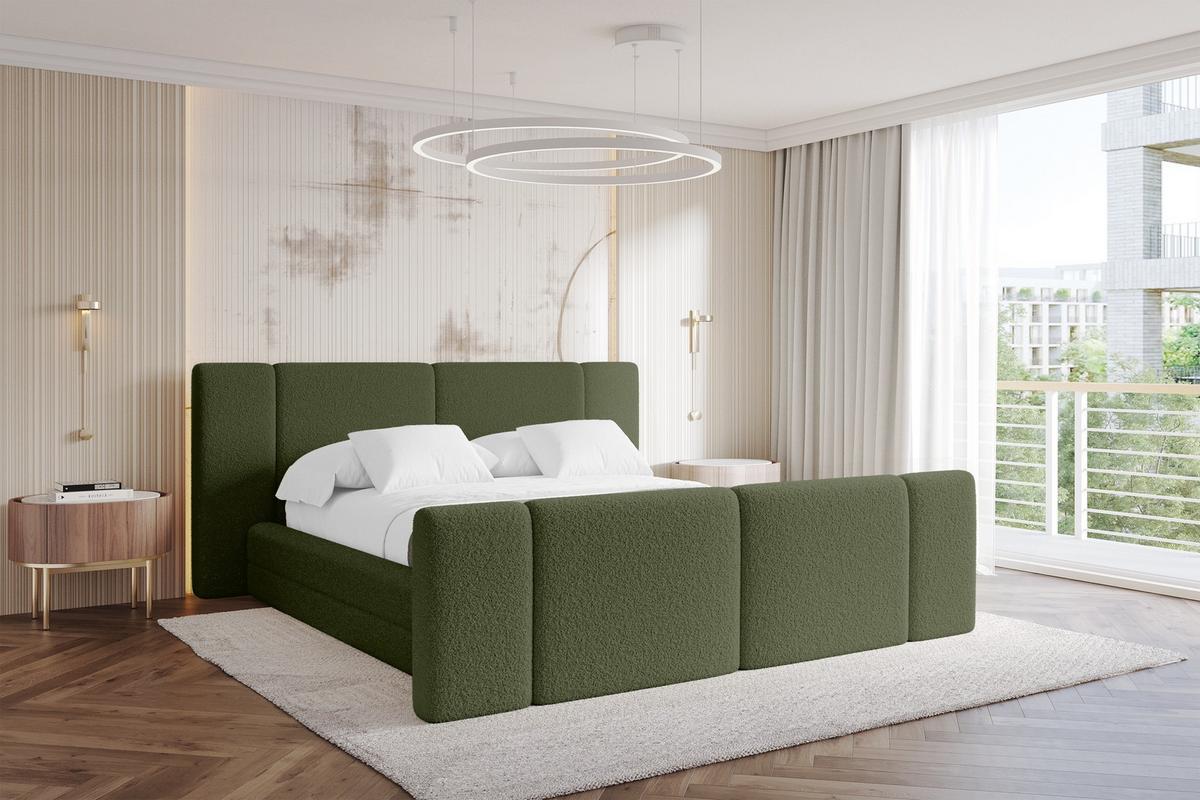 POLSTERBETT mit Bettkasten, Fußteil und Lattenrost, Bett mit Matratze H3/H4 - TEVO-Z 140x200 Grün - Olivgrün, Holzwerkstoff/Textil (140/200cm) - ALTDECOR