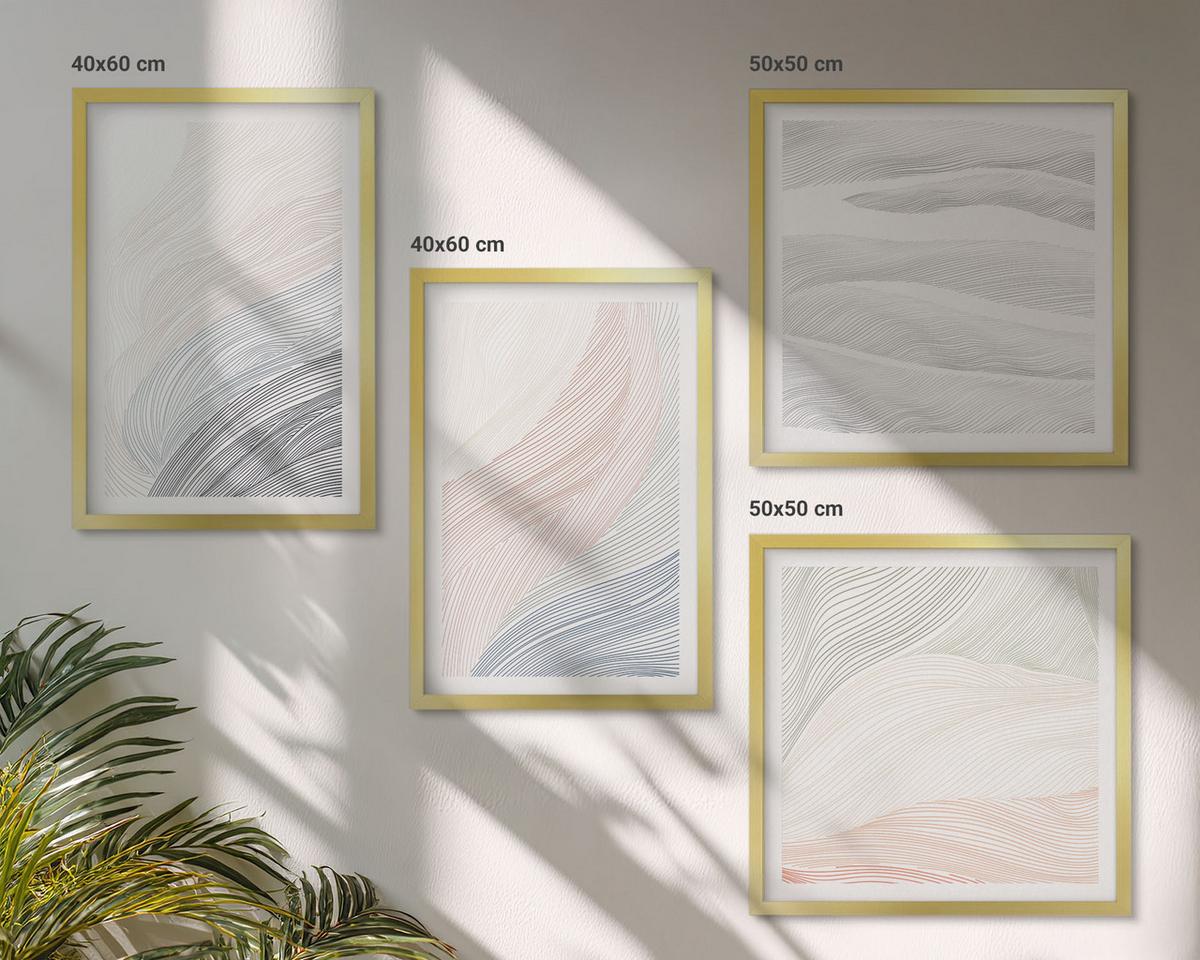 BILDER SET 4er Set - 50x50 cm & 40x60 cm Goldrahmen - Abstrakte Pastellwellen - Goldfarben, Kunststoff (50/50cm) - TULUP