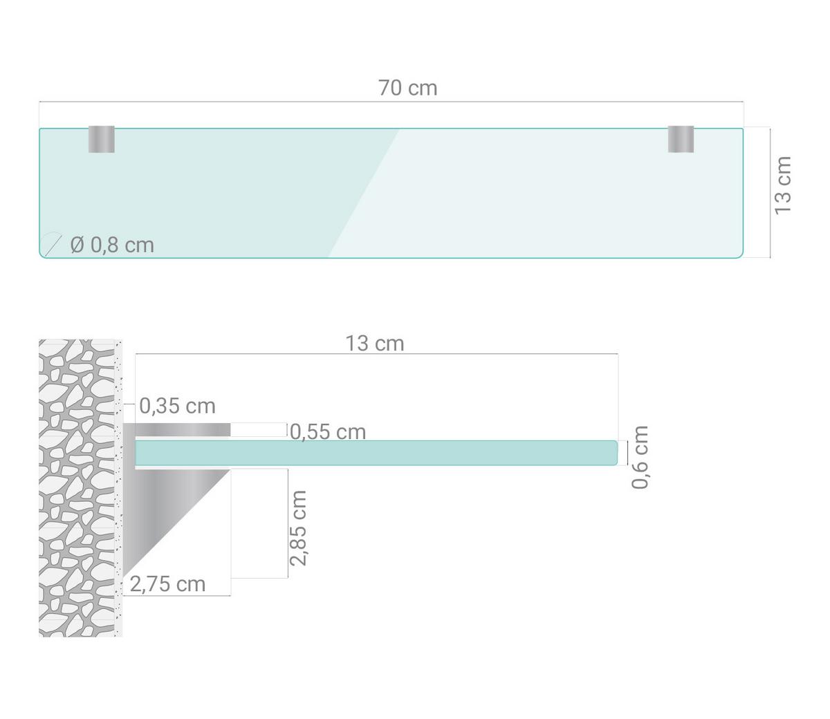 GLASABLAGE 70x13 cm Glas Weiß - Transparent, Glas (70/0.6/13cm) - TULUP