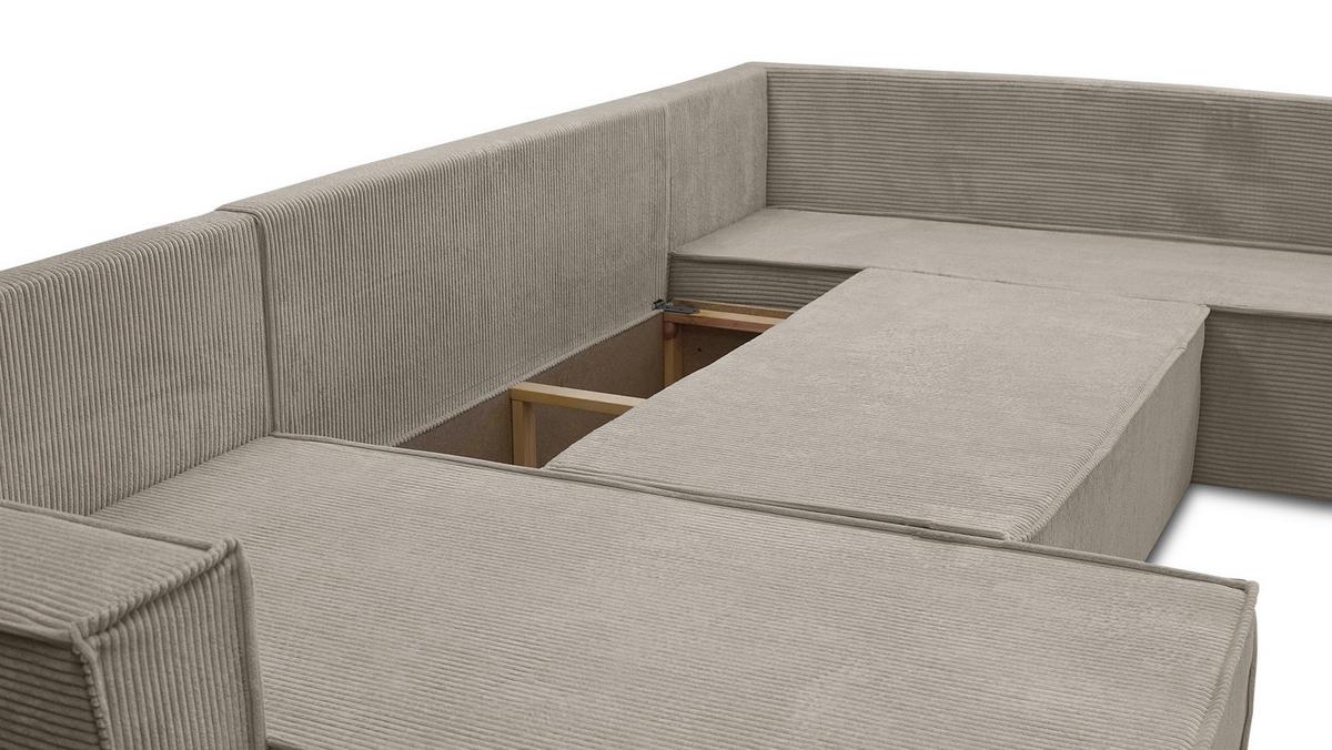 WOHNLANDSCHAFT Lovere U Beige 314/217/90 cm – Womit Schlaffunktion und Bettkasten - Beige/Silberfarben, Textil/Metall (314/90/217cm) - AX Living