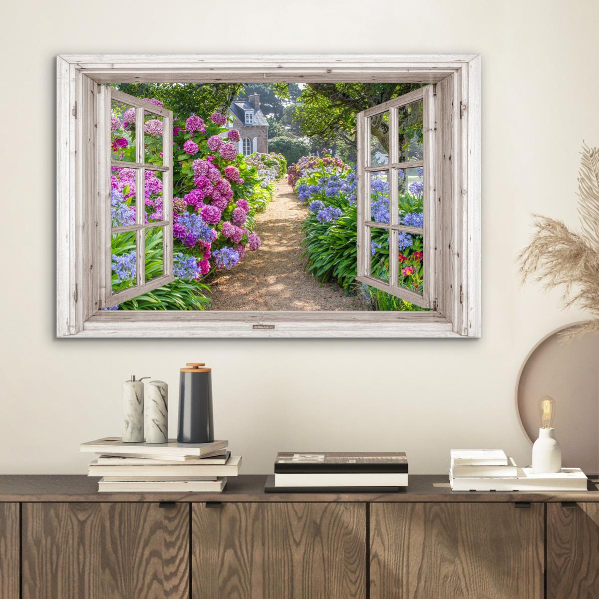 METALLBILD Hortensie - Durchsichtig - Blumen - Sommer - Lila - Weg Wandbild 60x40 cm - Lila, Metall (60/40cm) - MuchoWow