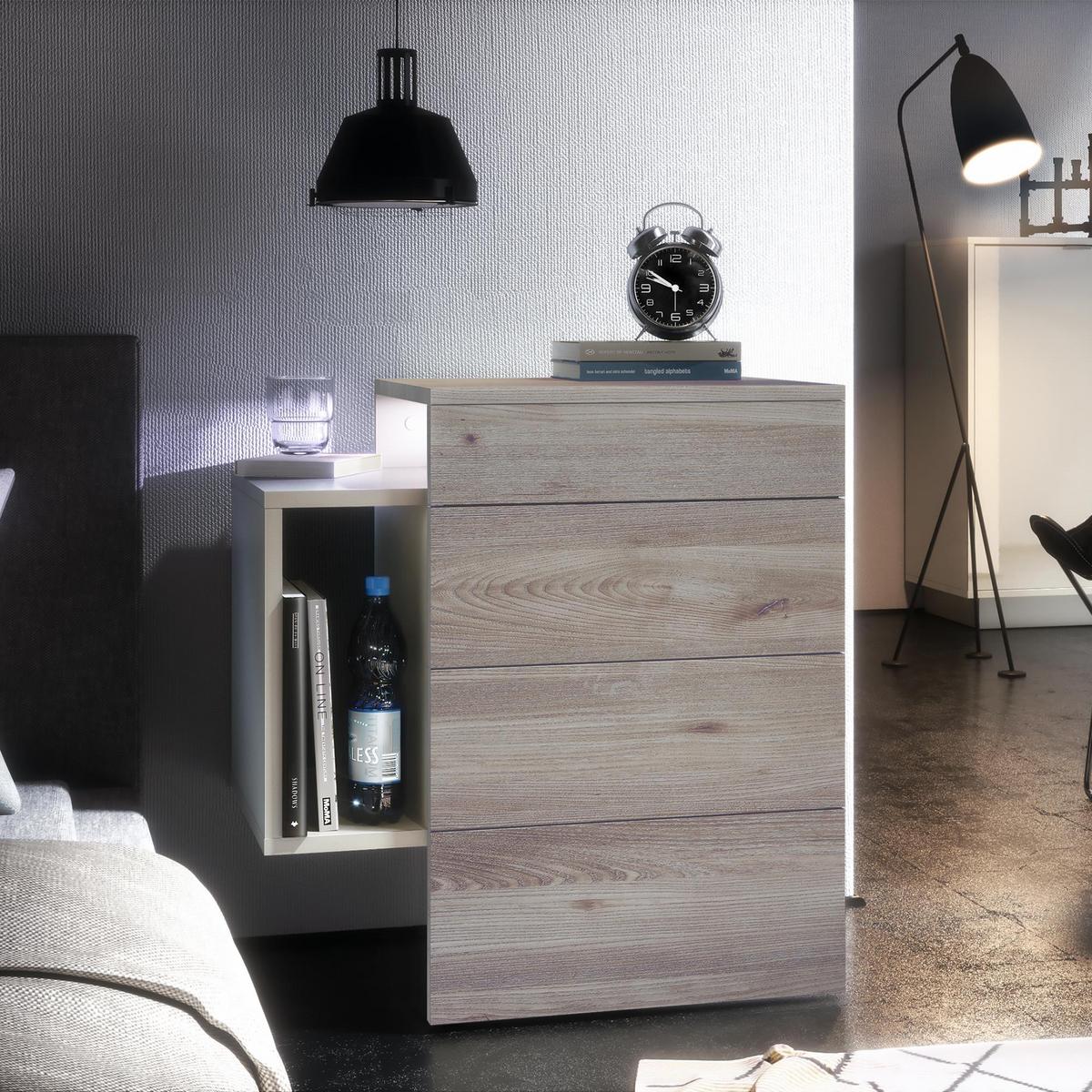 NACHTTISCH Queens Front in Eiche Nordic - Silbereichenfarben, Holzwerkstoff (60/63/36cm) - Vladon