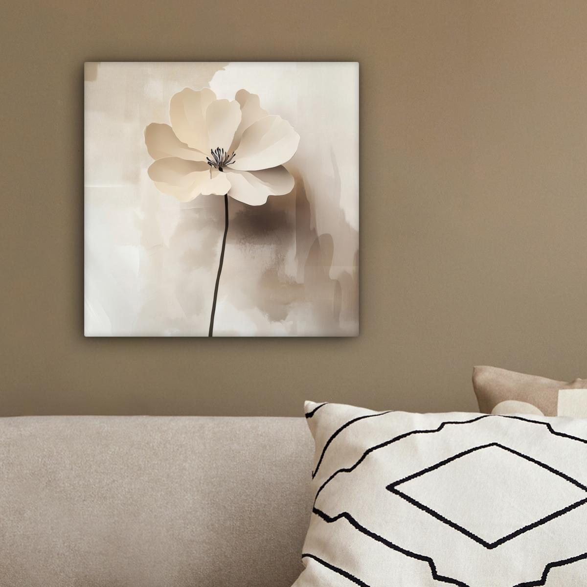 LEINWANDBILD Blume - Beige - Farbe - Schatten Deko Wohnzimmer 20x20 cm - Creme, Textil (20/20cm) - MuchoWow