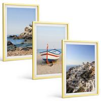 BILDER SET 3er Set - 40x60 cm Goldrahmen - Ansichten von Griechenland mit einem Boot und Häusern - Goldfarben, Kunststoff (40/60cm) - TULUP