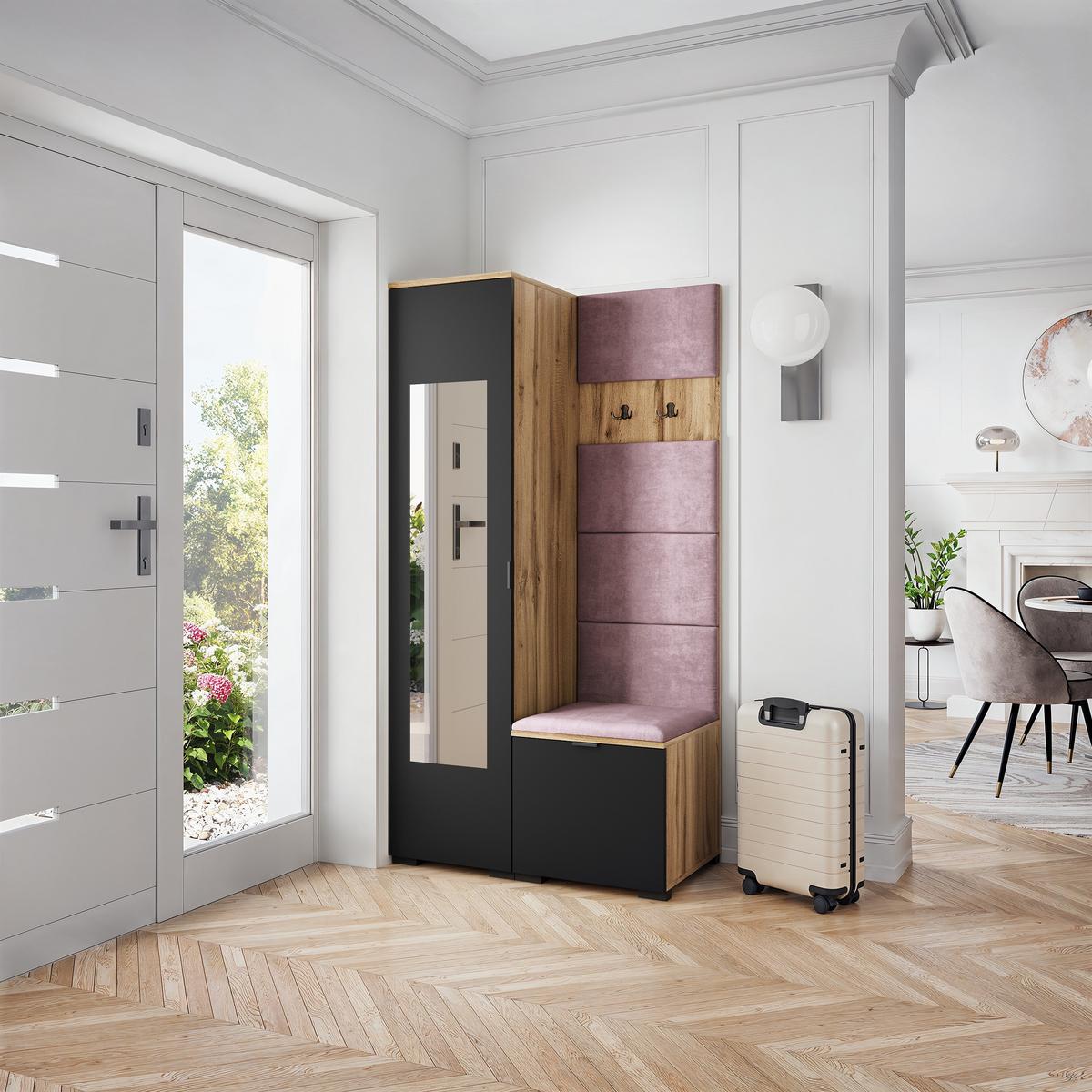 GARDEROBENSCHRANK VIRA 95/181/51 cm Modern Garderobe-Set Eiche Wotan - Eiche Wotan/Lila, Holzwerkstoff (95/181/51cm) - MASSENO