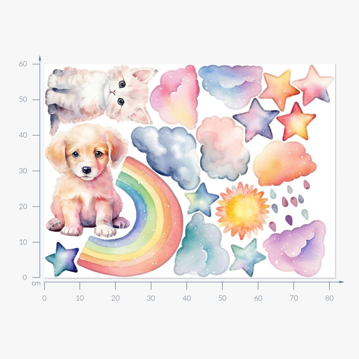 WANDAUFKLEBER 60x82cm - Tiere Himmel Regenbogen - Multicolor, Kunststoff (60/82/0.1cm) - Wallfluent