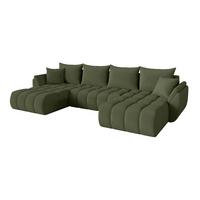 WOHNLANDSCHAFT mit Schlaffunktion und Bettkasten TOKO-U-v1 378x194x86 Grün Bouclé - Schwarz/Olivgrün, Holzwerkstoff/Kunststoff (378/86/194cm) - ALTDECOR