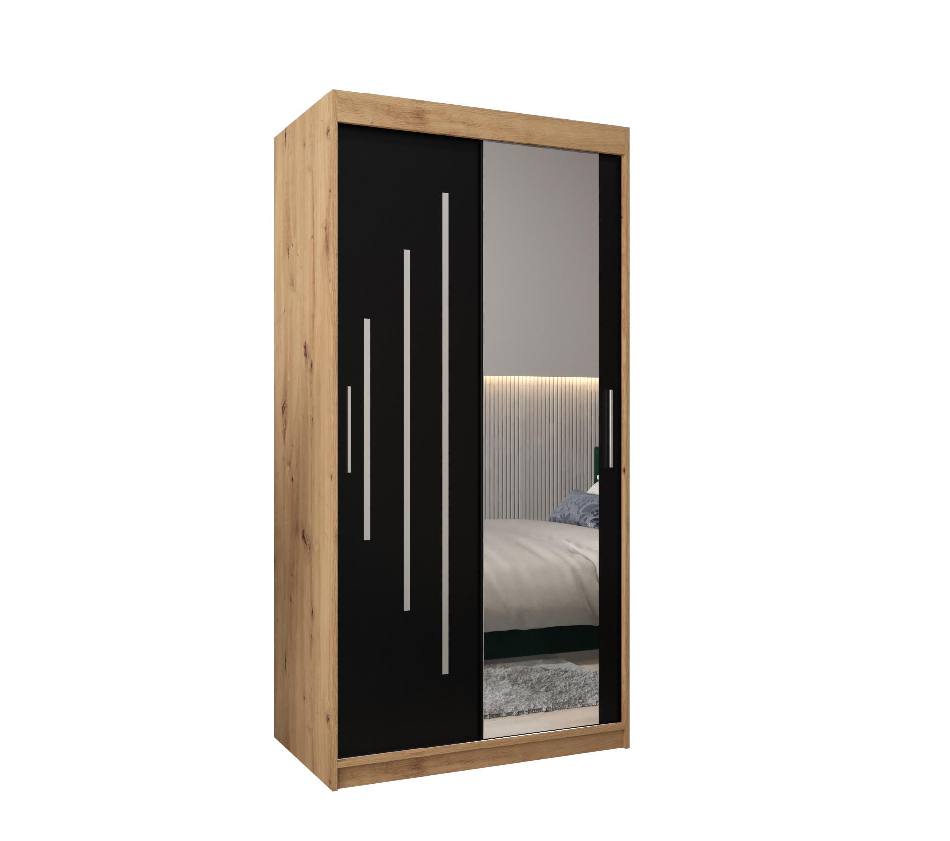 SCHWEBETÜRENSCHRANK 200/100/62 2-türig - Silberfarben/Schwarz, Holz/Kunststoff (100/200/62cm) - Abiks Möbel