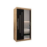 SCHWEBETÜRENSCHRANK 200/100/62 2-türig - Silberfarben/Schwarz, Holz/Kunststoff (100/200/62cm) - Abiks Möbel