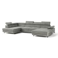 WOHNLANDSCHAFT RUBANO L-S Hellgrau Velours-Stoff mit Schlaffunktion - Hellgrau, Holz (339/89/190cm) - MASSENO