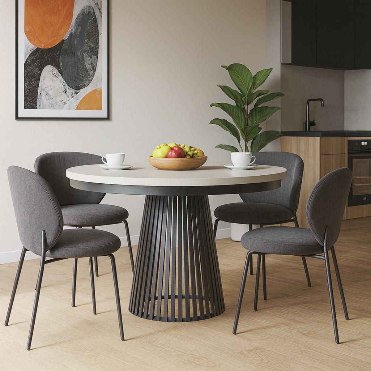 ESSTISCH Lumi im Loft-Stil, ausziehbar Ø 120–200 cm, Metallbeinen, Schwarz+Kaschmir - Kaschmir/Schwarz, Metall (120/120/77cm) - Beautysofa