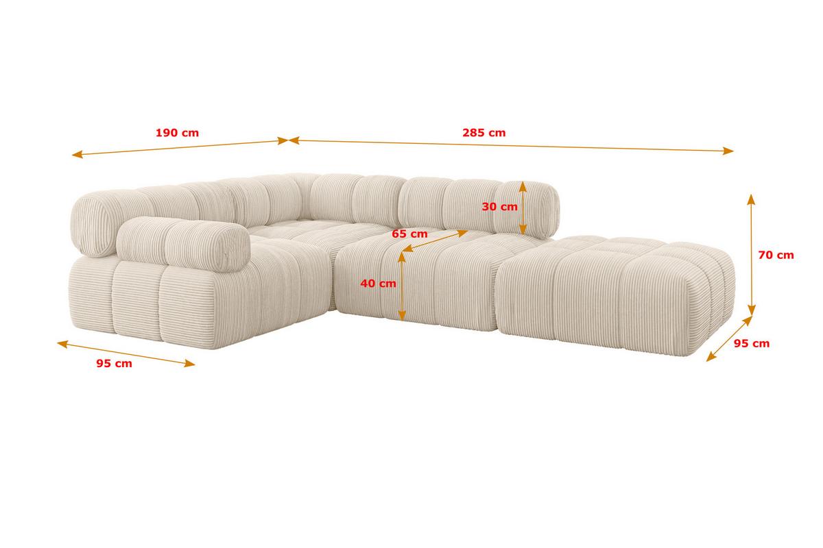 ECKSOFA modulares Sofa Felto-L1 - 285x190x70 cm Beige Cord - Beige, Holzwerkstoff/Textil (285/190cm) - ALTDECOR