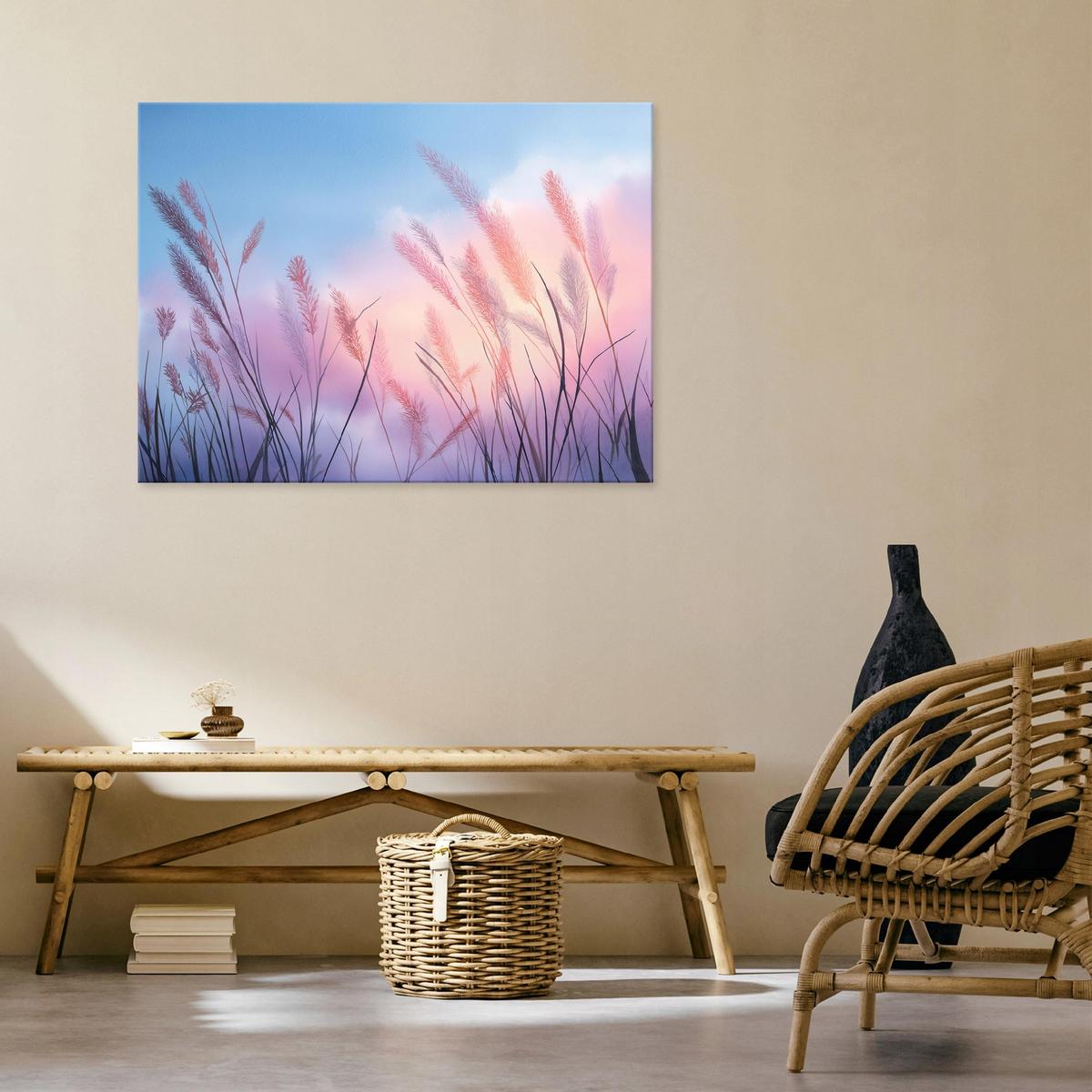 LEINWANDBILD Pampasgras Natur Rosa 60x40 cm - Multicolor, Holzwerkstoff (60/40cm) - Wallarena