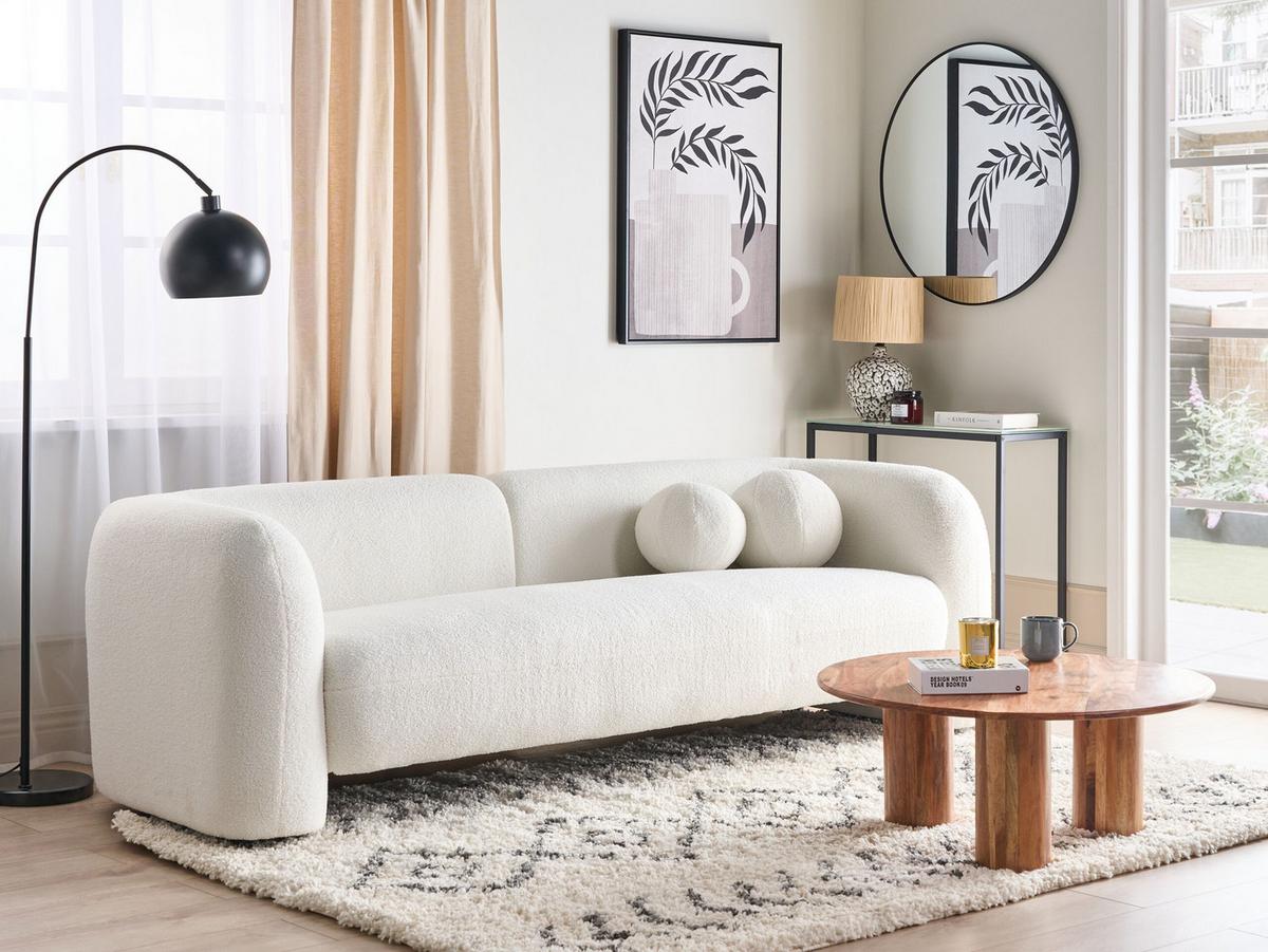 3-SITZER-SOFA Bouclé Weiß Leiren - Weiß, Textil (224/73/83cm) - Beliani