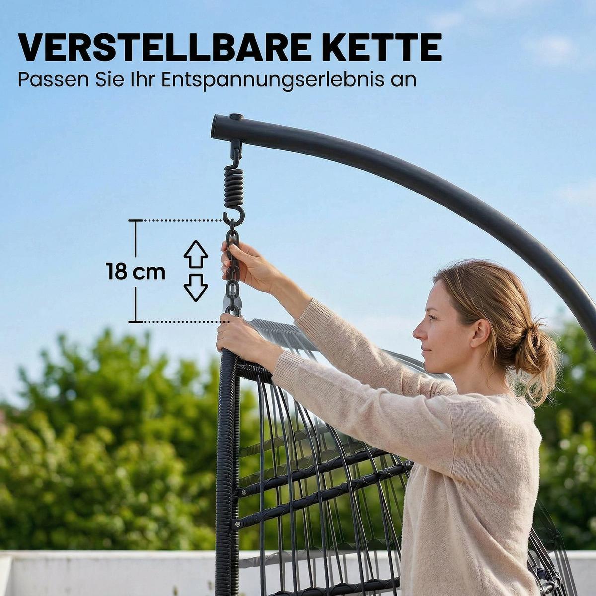 HÄNGESESSEL Metall PE-Rattan Hellgrau - Hellgrau/Schwarz, Textil/Metall (101/196/105cm) - Outsunny