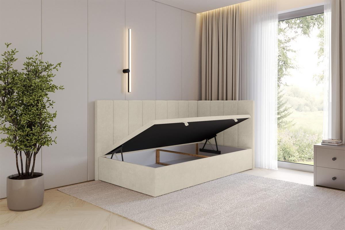 EINZELBETT Jugendbett mit Bettkasten Links, ohne Matratze - LOVY 90x200 Beige - Cappuccino, Holzwerkstoff/Textil (90/200cm) - ALTDECOR