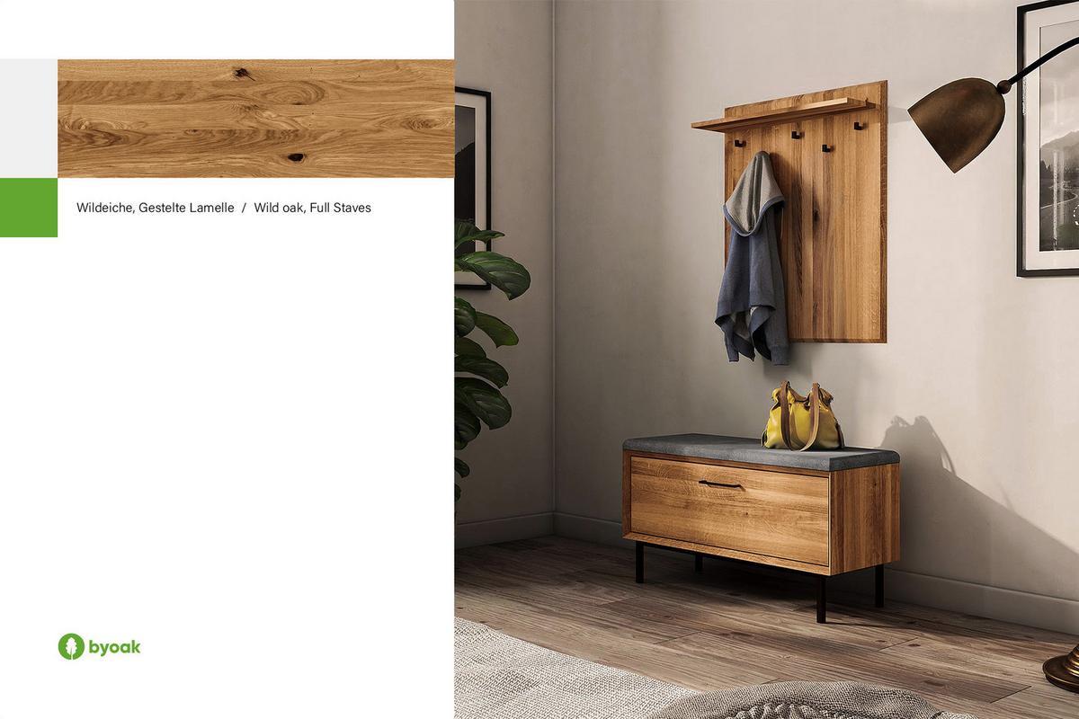 HALLENBANK LEON Wildeiche - Wildeiche, Holz (97/52/36cm) - byoak