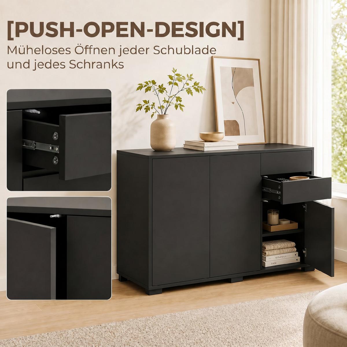 STANDSCHRANK Spanplatte Schwarz - Schwarz, Holzwerkstoff/Kunststoff (36/74/117cm) - HOMCOM