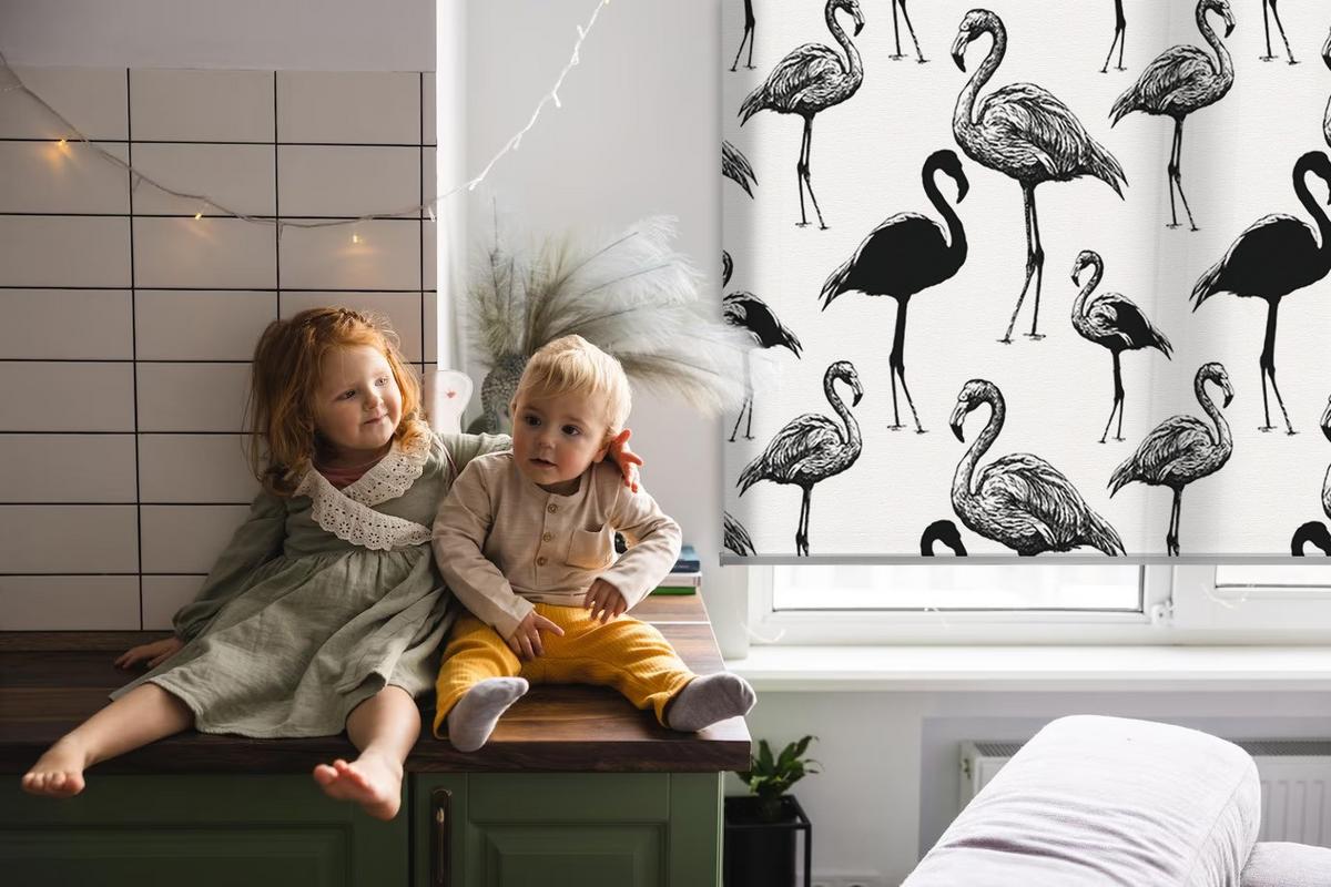 INNENROLLO - Fensterrollo - Rollo - 100x100 cm - Schwarze Flamingos - Schwarz, Kunststoff (100/100/0.5cm) - TULUP