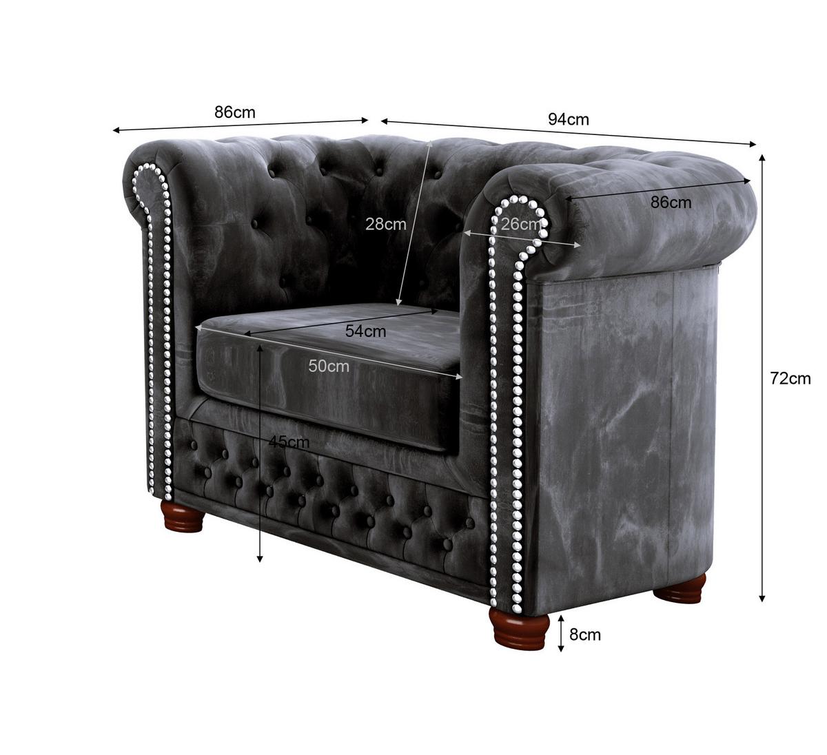 CHESTERFIELD-SESSEL Lauren Schwarz Samt - Schwarz/Braun, Holz/Textil (94/72/86cm) - S-Style Möbel
