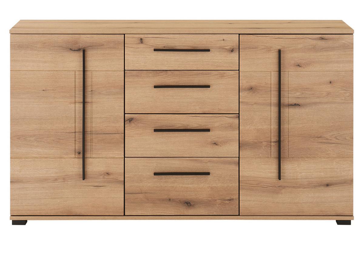 SIDEBOARD Eiche Evoke, Kommode 150 cm mit Soft-Close - Eichefarben/Schwarz, Holzwerkstoff/Kunststoff (150/86/42cm) - Furn.Design