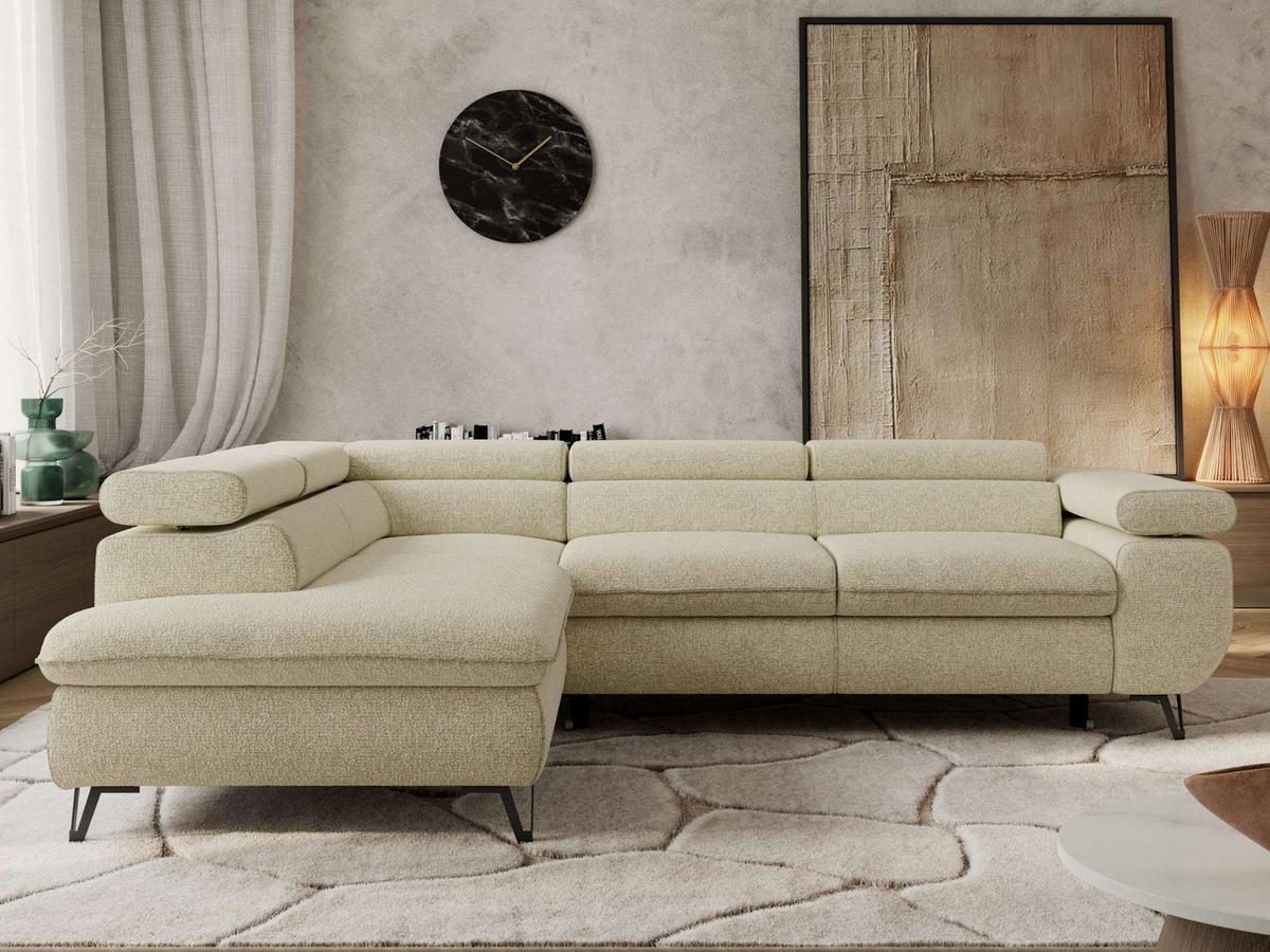 ECKSOFA PABLO L Creme Struktur - Links Seite mit T25 Topper - Creme/Schwarz, Textil/Metall (208/273cm) - MKS