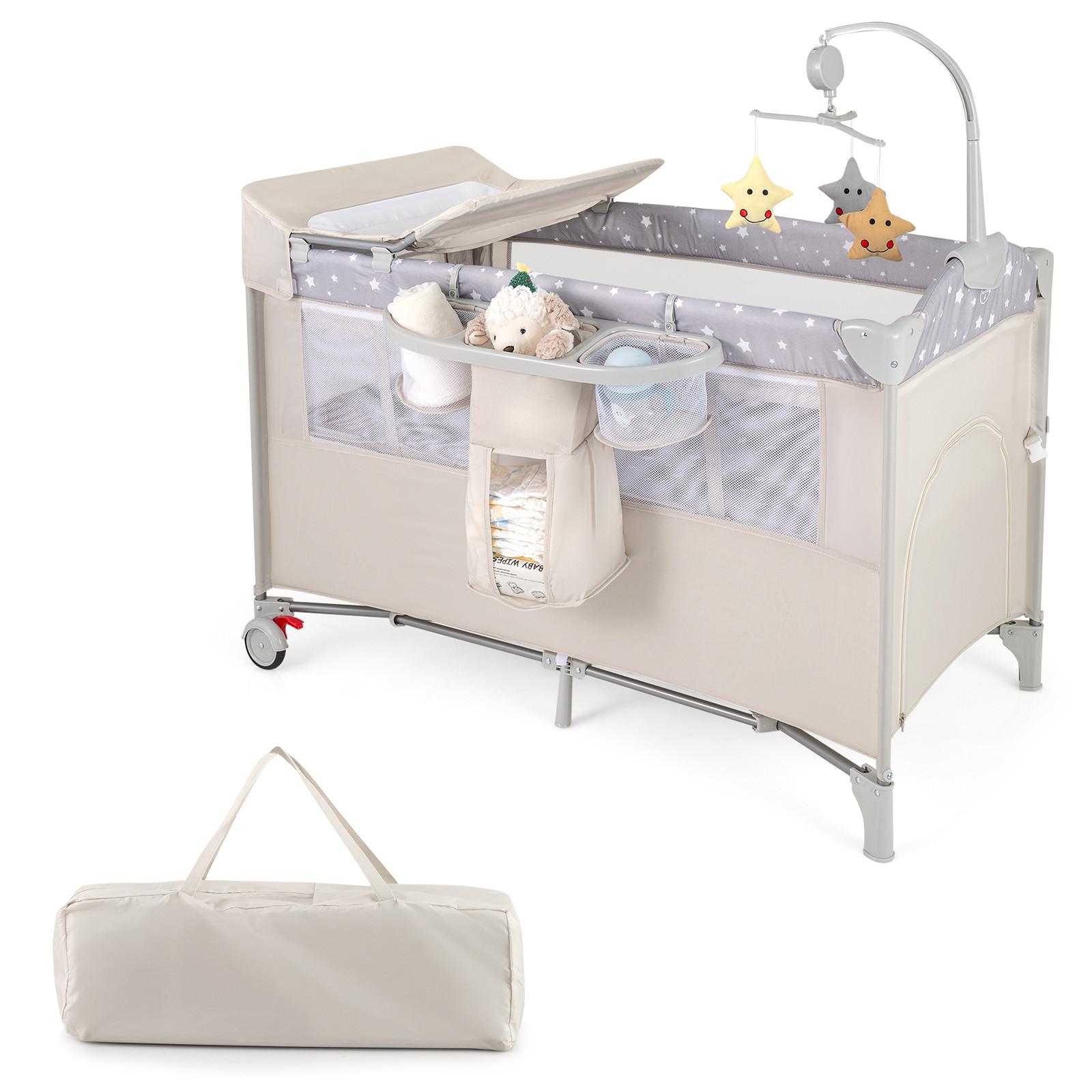 BEISTELLBETT Beige - Beige, Textil - COSTWAY