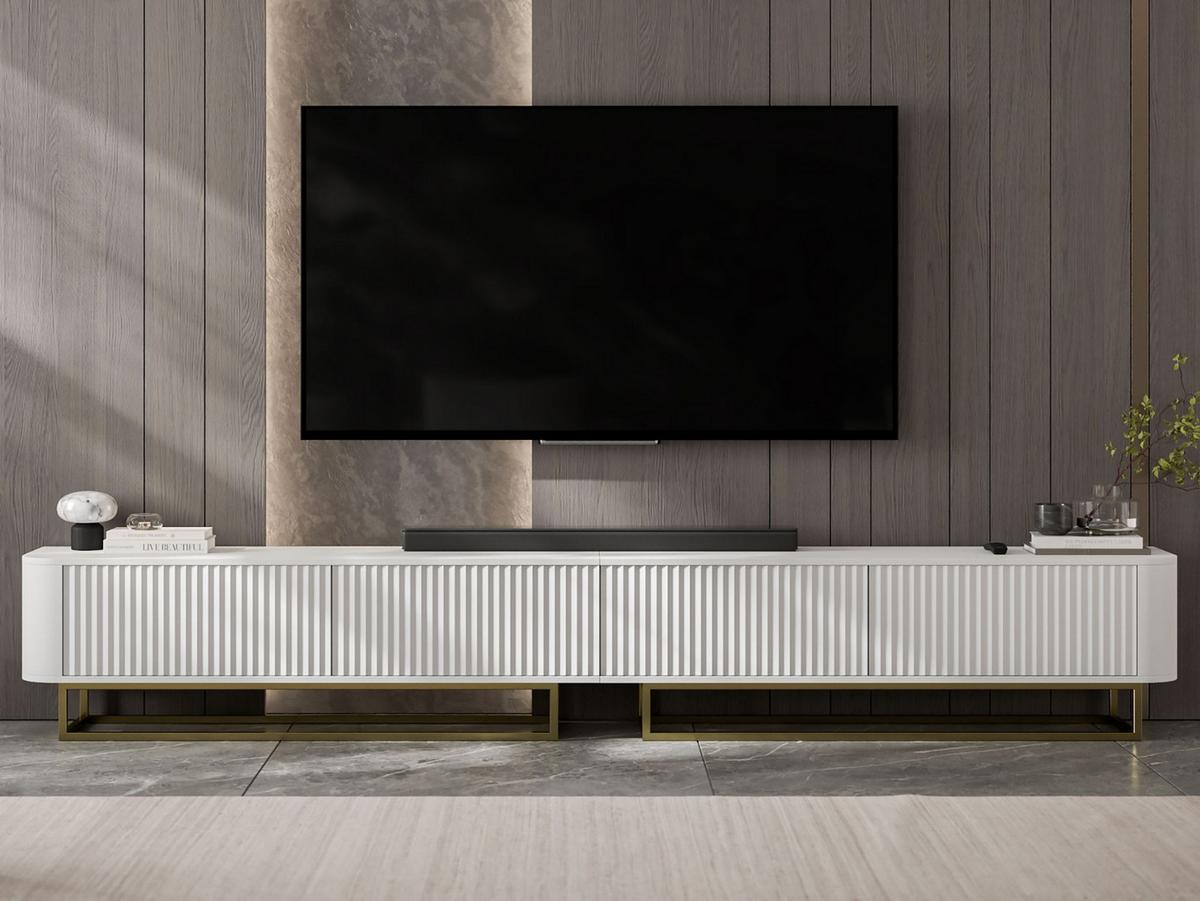 TV-LOWBOARD 2er-Set Aurora Weiß matt 280 cm mit Metallrahmen - Goldfarben/Weiß, Holzwerkstoff/Metall (280/44/35cm) - Meble Lindner