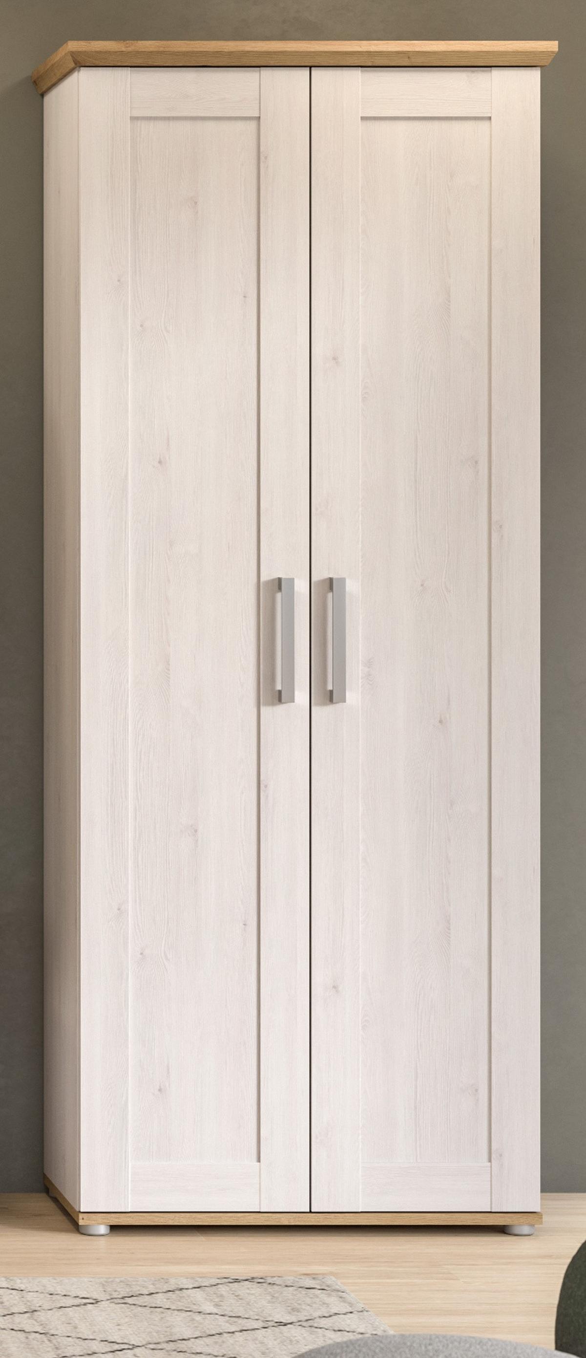 GARDEROBENSCHRANK weiß Lärche 80 cm, Flurschrank im Landhaus-Stil - Silberfarben/Weiß, Holzwerkstoff/Kunststoff (80/196/39cm) - Inn.Furn