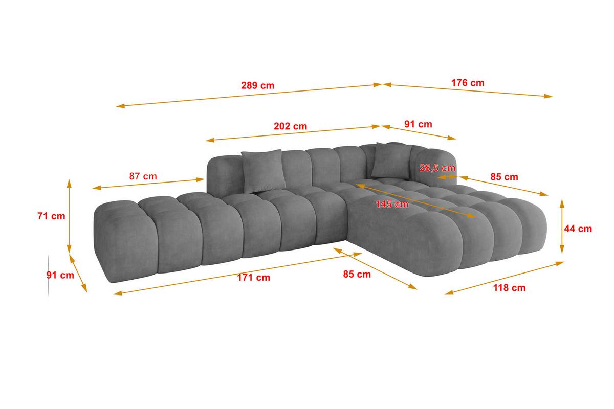 ECKSOFA Ottomane Rechts OLEA-L2 - 289x176x71 cm Titanfarben - Titanfarben/Schwarz, Holzwerkstoff/Kunststoff (289/176cm) - ALTDECOR