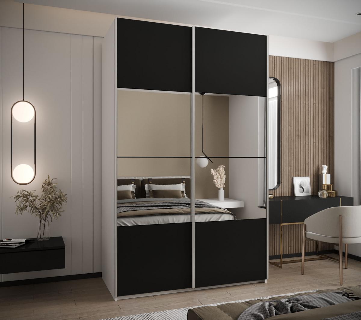 SCHWEBETÜRENSCHRANK 245,5/160/64 2-türig - Silberfarben/Schwarz, Holz/Metall (160/245/64cm) - Abiks Möbel