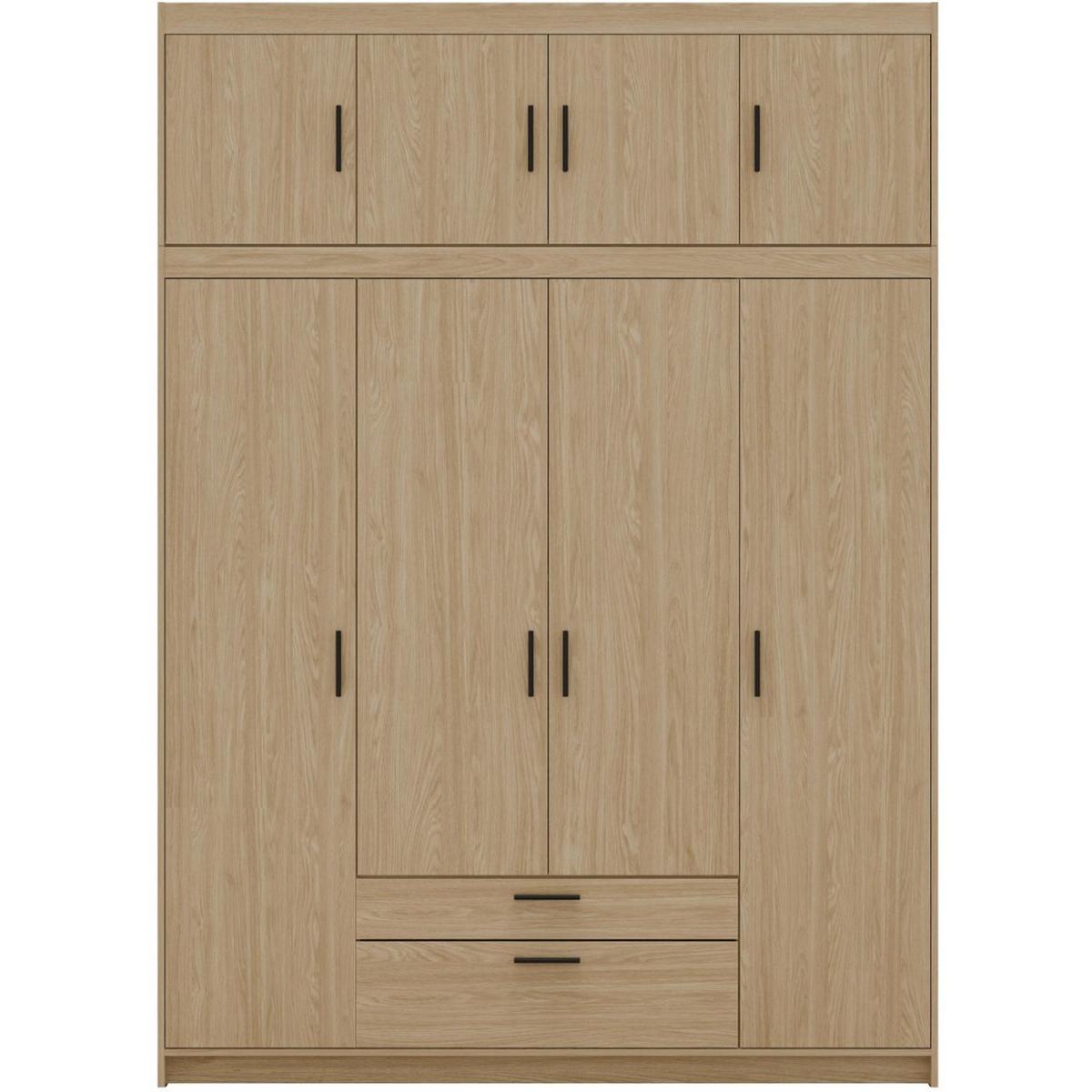 DREHTÜRENSCHRANK Elena mit 4 Türen und 2 Schubladen, mit Aufsatz Eiche Geölt - Eichefarben, Holzwerkstoff (176/245/53cm) - Beautysofa