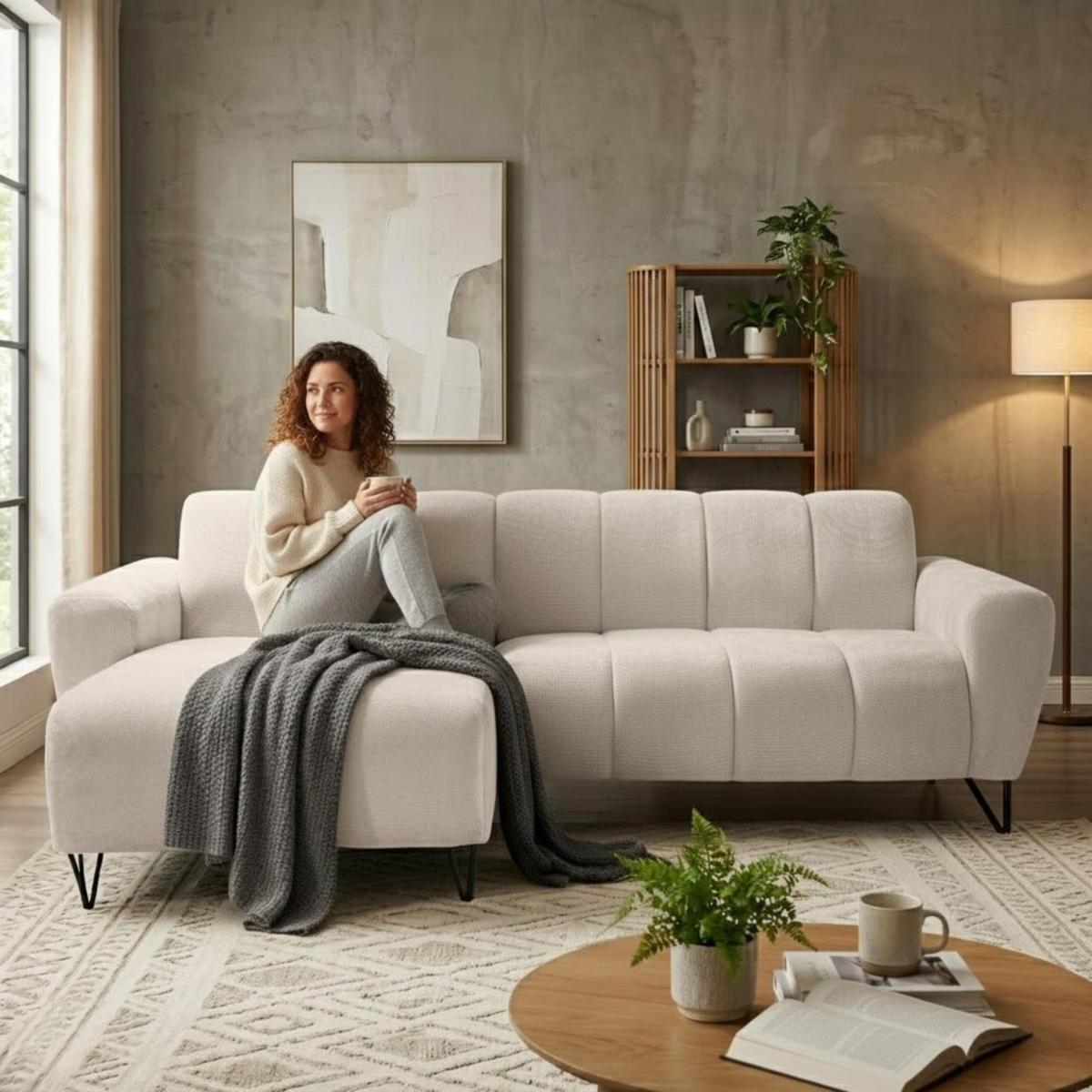 ECKSOFA Volare Mini ohne Schlaffunktion beige links, Vega-Stoff - Beige/Schwarz, Textil/Metall (256/165cm) - Beautysofa